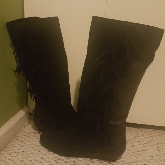 Leather upper Fringe black suede boot NWT/ New - Picture 3 of 6